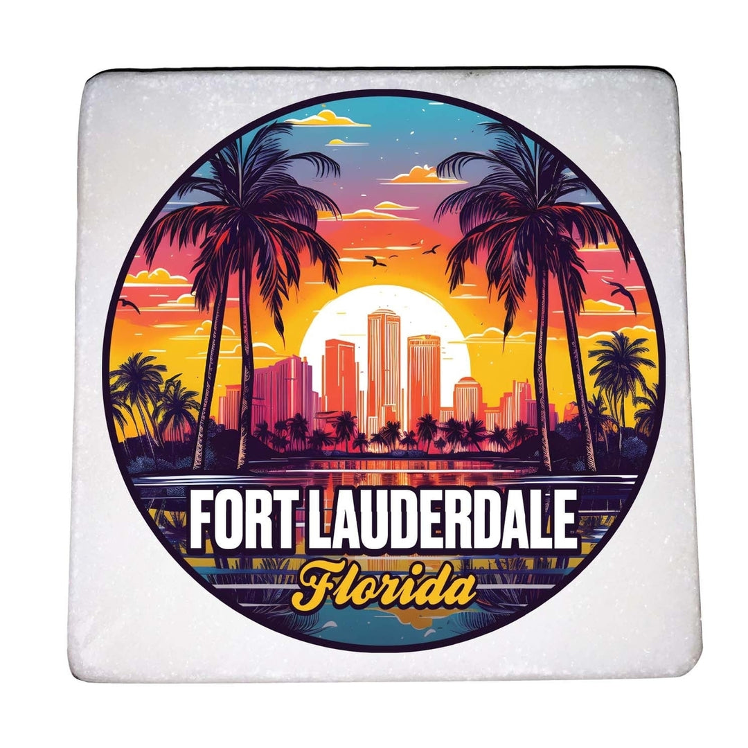 Fort Lauderdale Florida Design B Souvenir 4x4-Inch Coaster Marble 4 Pack Image 1