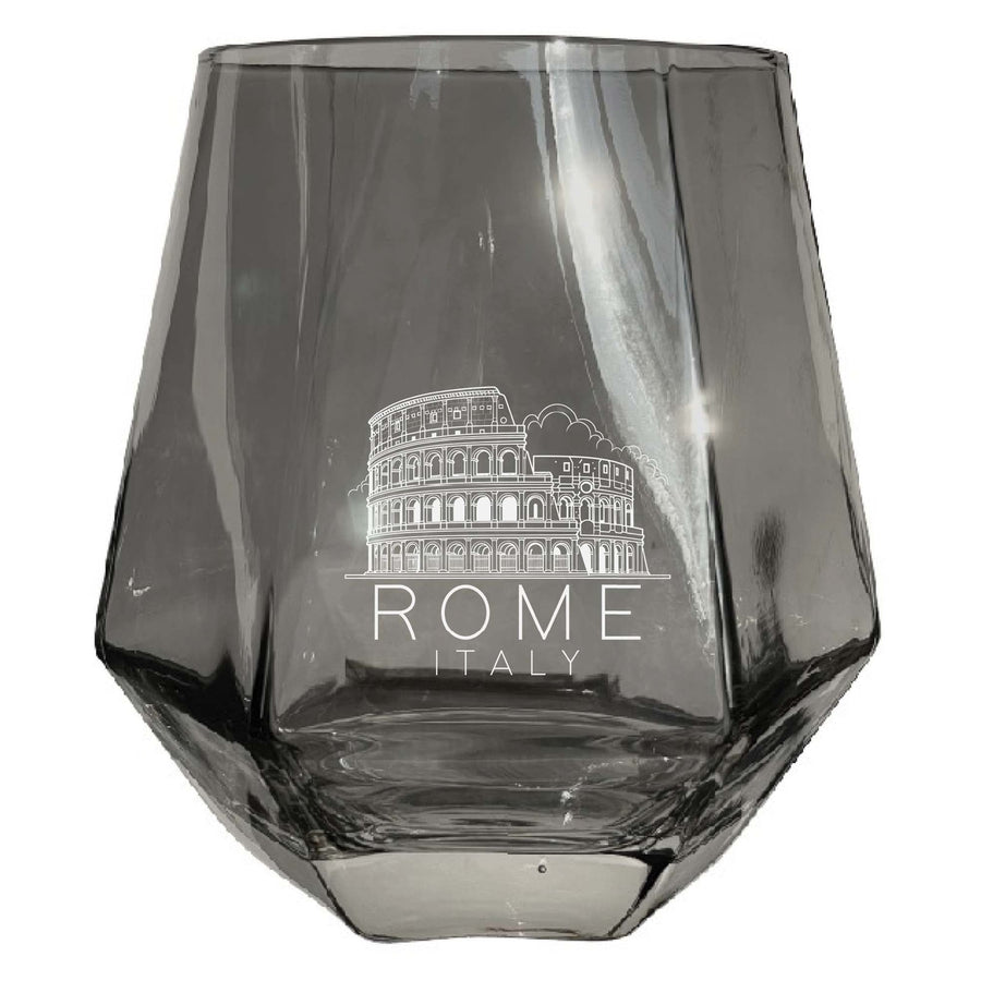 Rome Italy Souvenir Stemless Diamond Wine Glass Engraved 15 oz Image 1