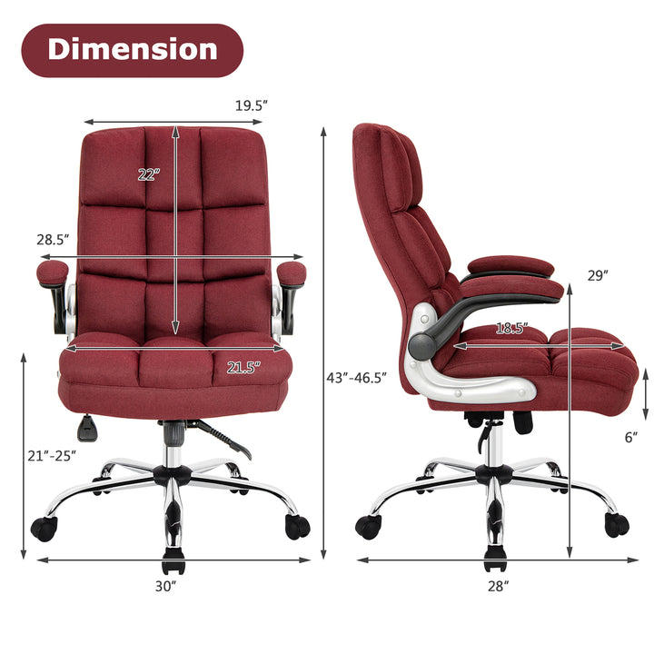 High Back Big and Tall Office Chair Adjustable Swivel w/ Flip-up Arm Red Image 2