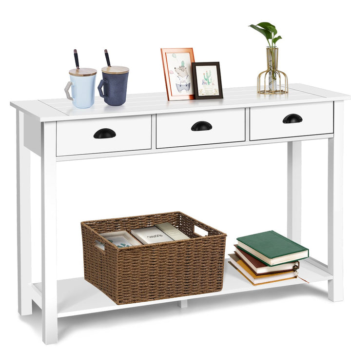 47" Console Table Hall Table Side Desk Accent Table Drawers Shelf Entryway White Image 1