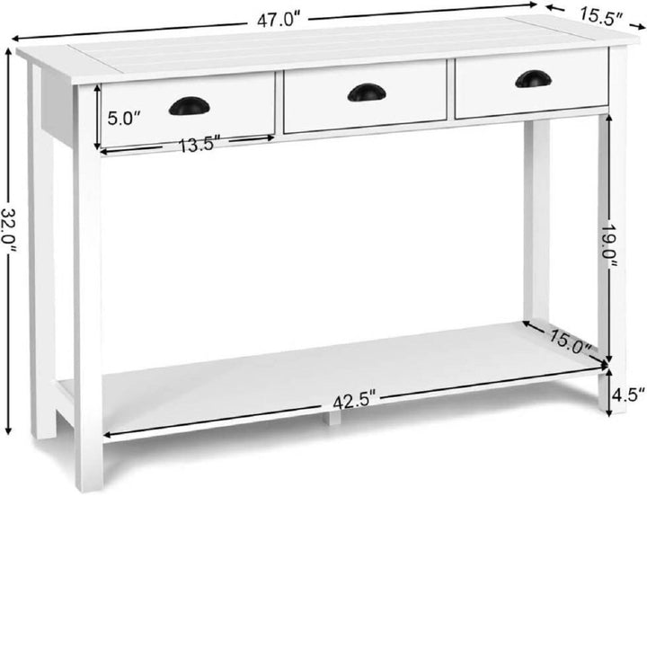 47" Console Table Hall Table Side Desk Accent Table Drawers Shelf Entryway White Image 3