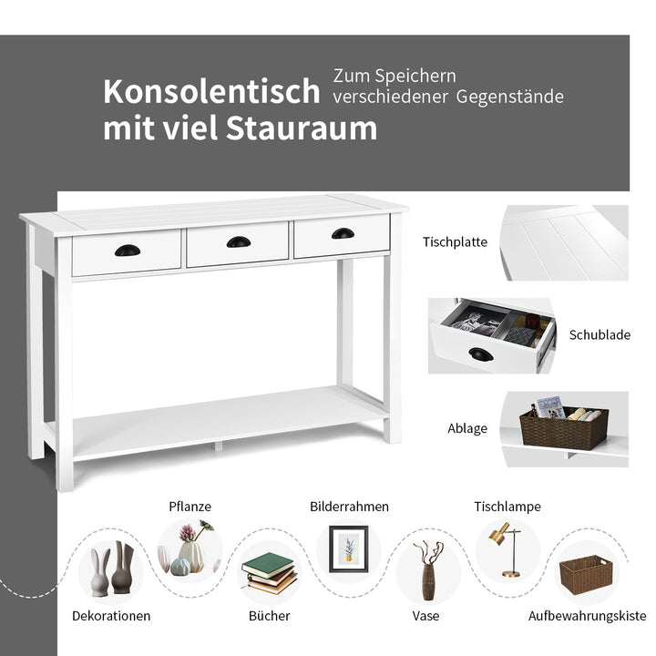 47" Console Table Hall Table Side Desk Accent Table Drawers Shelf Entryway White Image 6