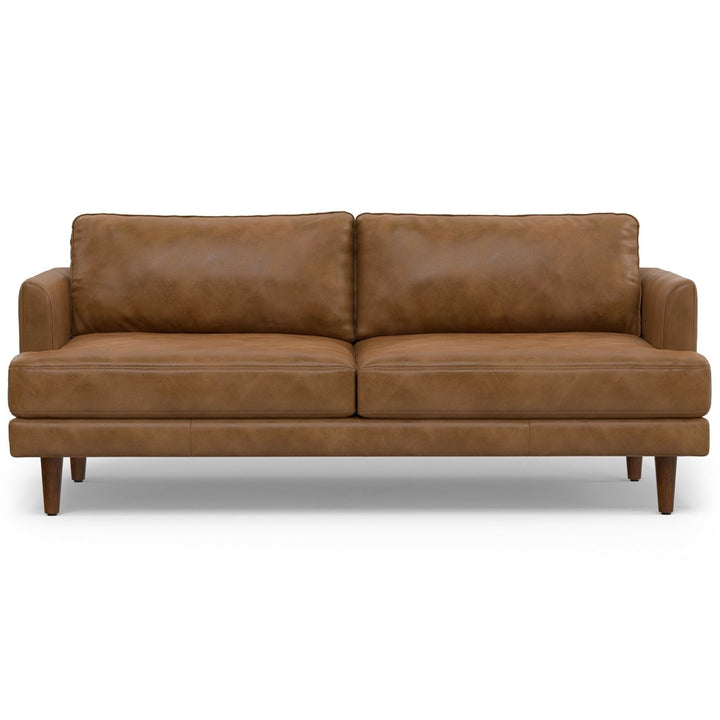 Livingston 76 Inch Genuine Leather Sofa Mid Century Modern Loveseat Couch Image 2