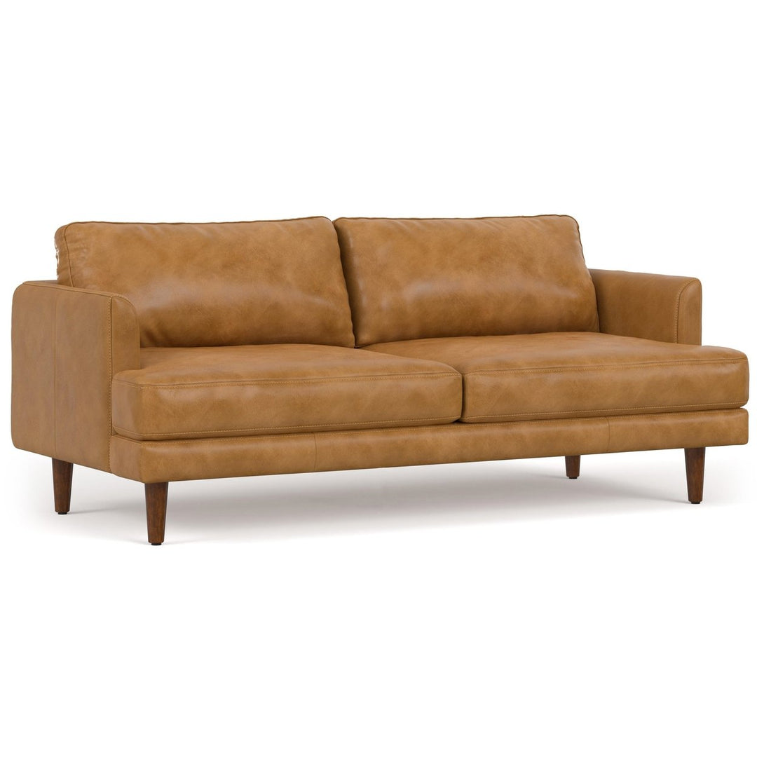 Livingston 76 Inch Genuine Leather Sofa Mid Century Modern Loveseat Couch Image 5