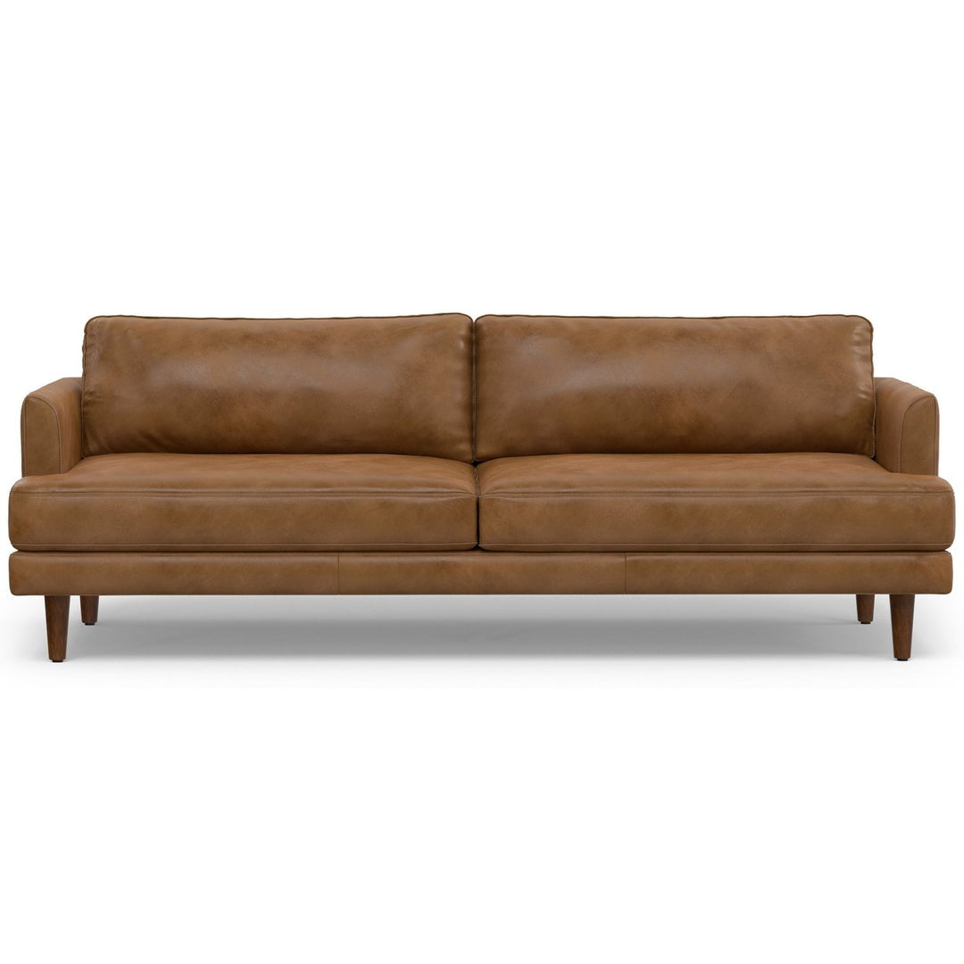 Livingston 90 Inch Genuine Leather Sofa Mid-Century Modern Comfort Couch Image 2