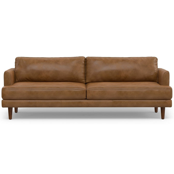 Livingston 90 Inch Genuine Leather Sofa Mid-Century Modern Comfort Couch Image 2