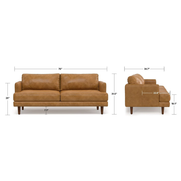 Livingston 76 Inch Genuine Leather Sofa Mid Century Modern Loveseat Couch Image 10