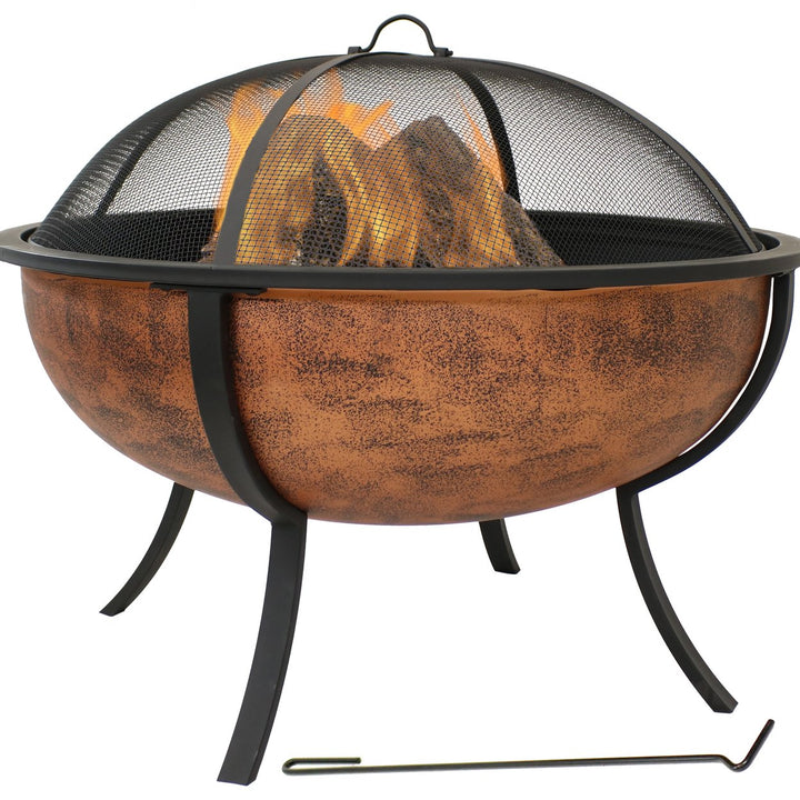 Sunnydaze 32 in Steel Fire Pit with Screen, Grate, and Poker - Copper Image 1