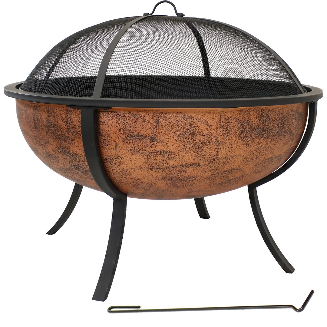 Sunnydaze 32 in Steel Fire Pit with Screen, Grate, and Poker - Copper Image 8