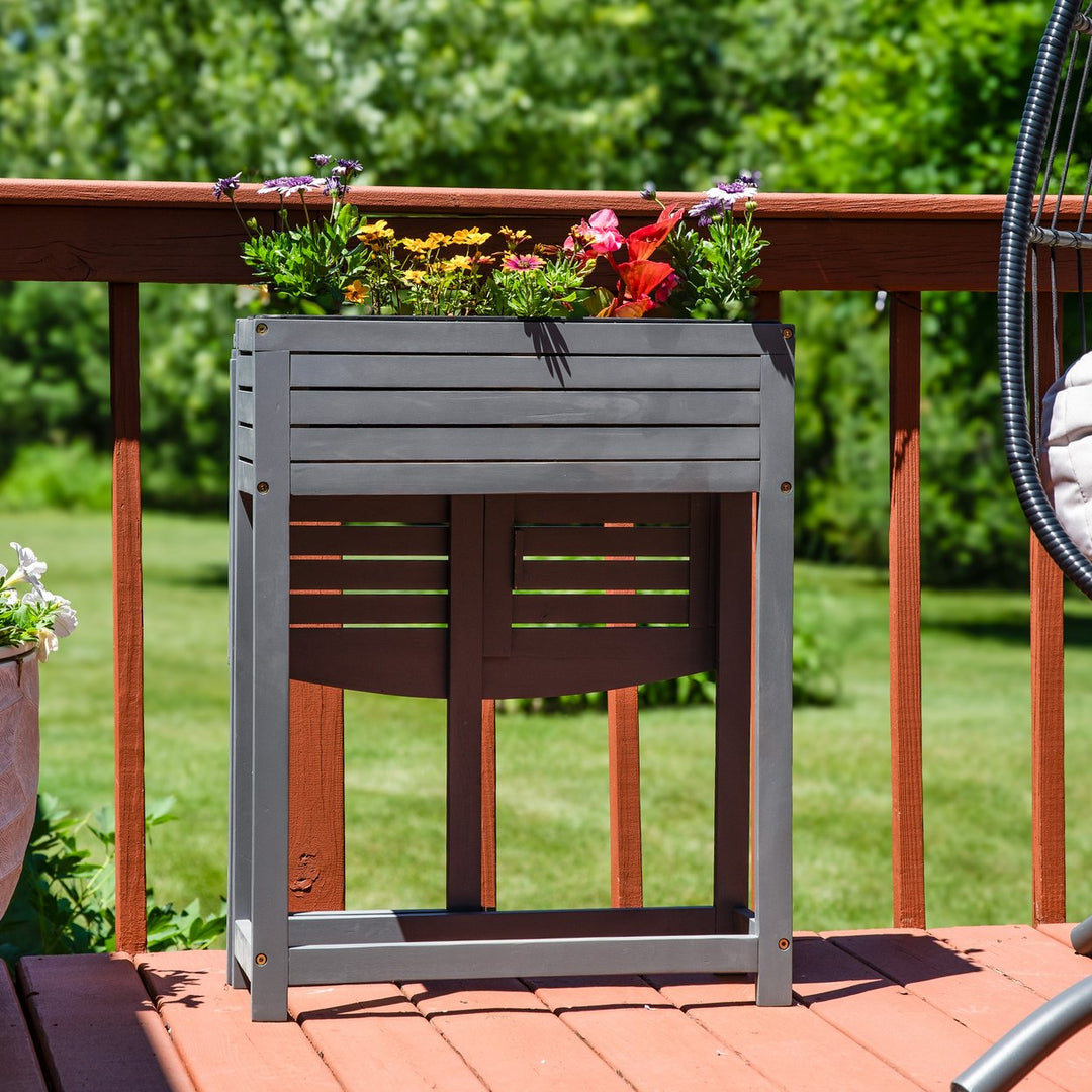 Sunnydaze Acacia Wood Folding Table with Planter Box - 30.5" H - Gray Image 4