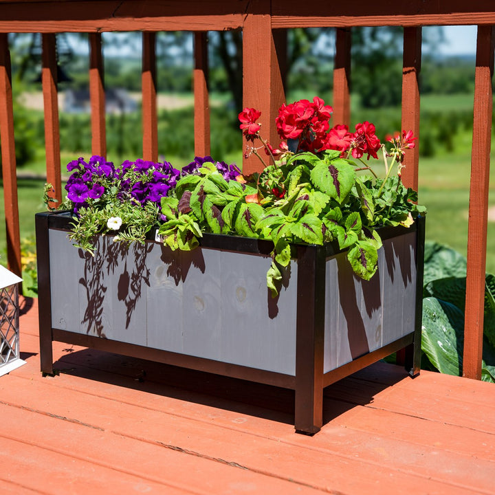 Sunnydaze Acacia Steel-Frame Planter Box with Planter Bag - 15.5" H - Gray Image 4