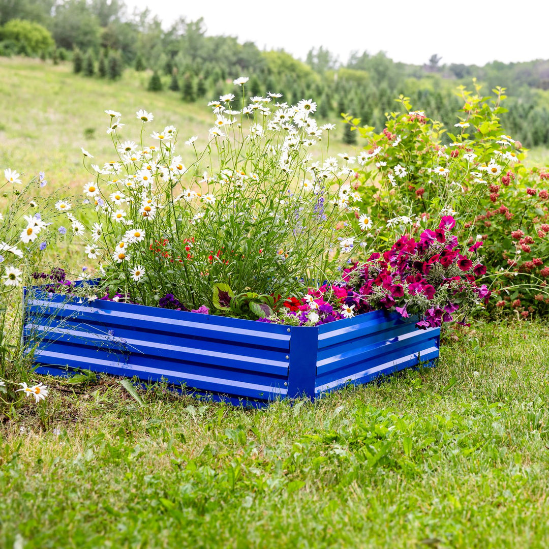 Sunnydaze Square Galvanized Steel Raised Planter Bed - 4 x 4 ft - Gray Image 5