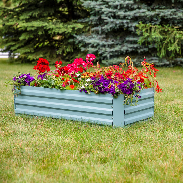 Sunnydaze Rectangle Galvanized Steel Raised Planter Bed - 4 x 2 ft - Green Image 5