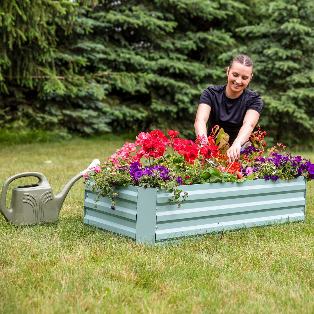 Sunnydaze Rectangle Galvanized Steel Raised Planter Bed - 4 x 2 ft - Green Image 7