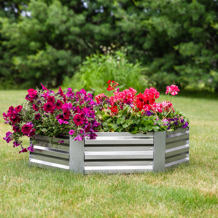 Sunnydaze Hexagon Galvanized Steel Raised Planter Bed - Silver Image 5