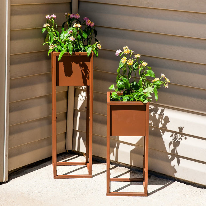 Sunnydaze Modern Simplicity 8.25" Square Planters - 19.75" H and 27" H - Brown Image 3