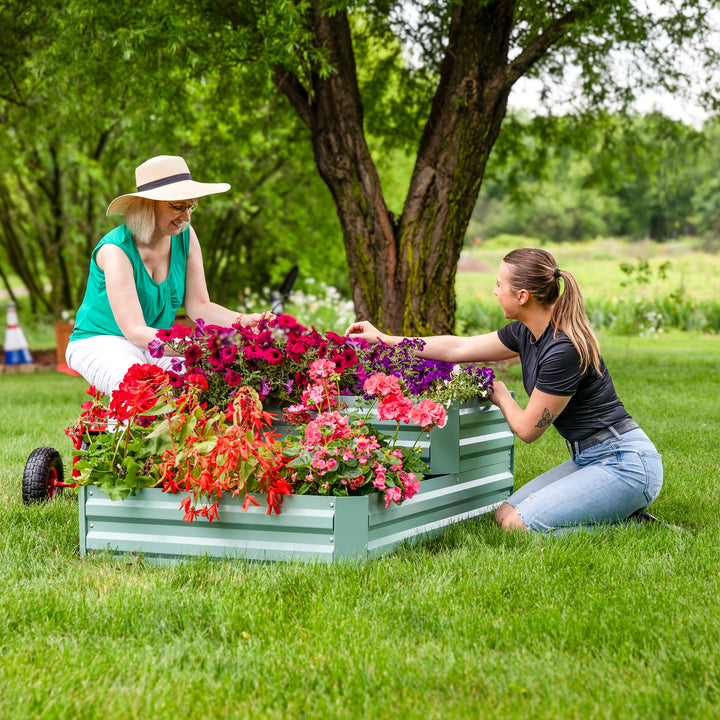 Sunnydaze 2-Tier Galvanized Steel Raised Garden Bed - 17.75 in H - Green Image 8