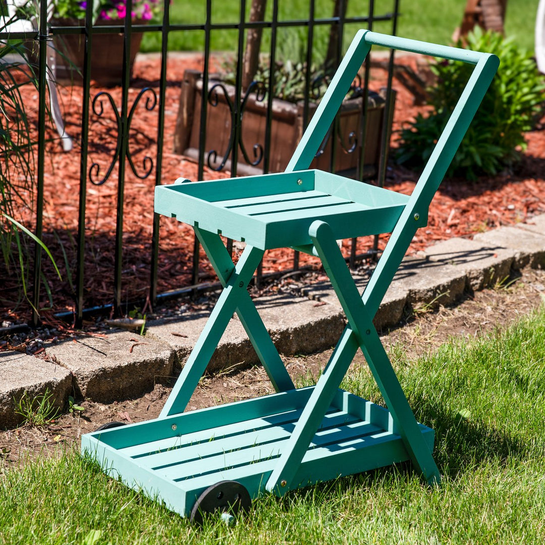 Sunnydaze 2-Tier Fir Wheeled Planter Stand - Robin Egg Blue Image 4