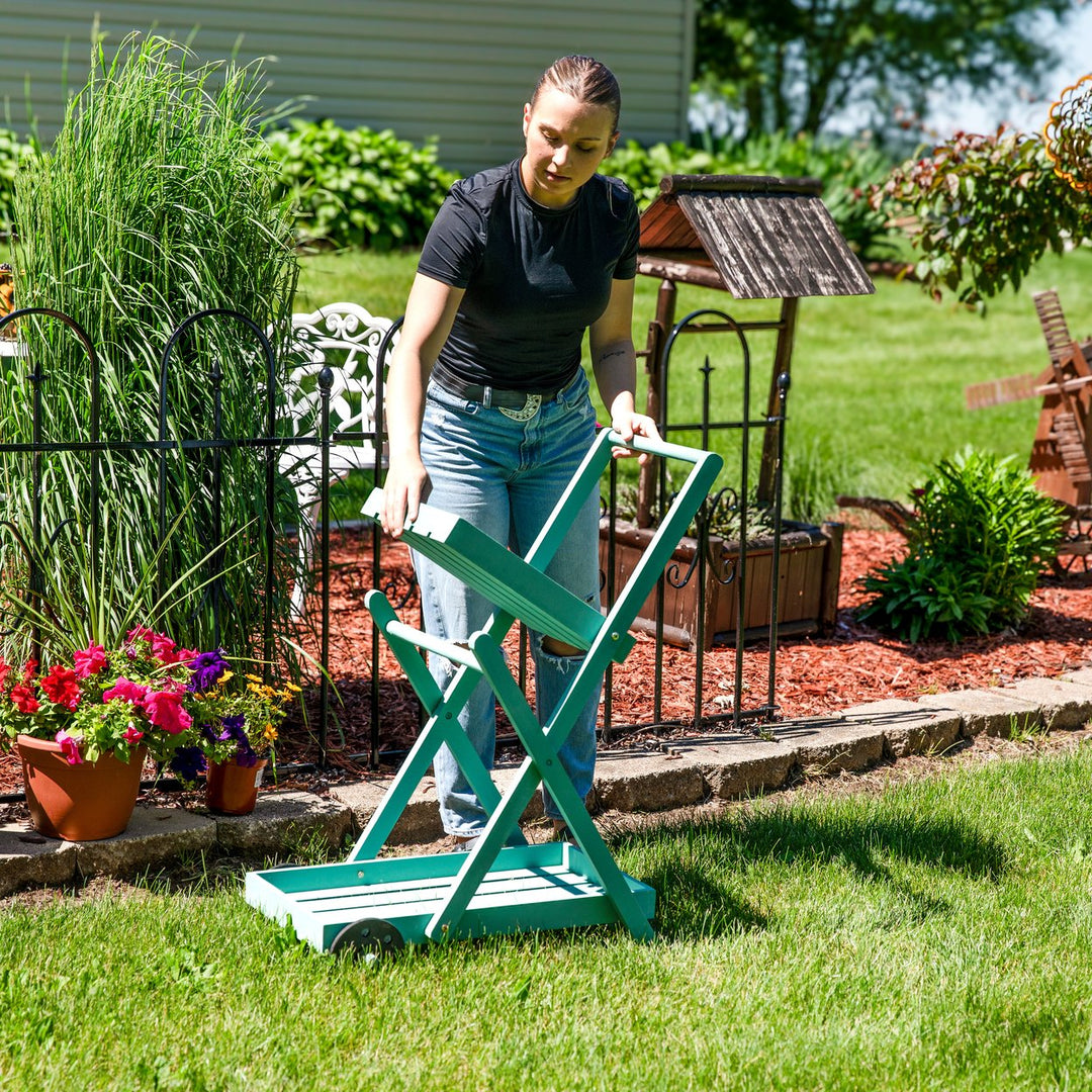 Sunnydaze 2-Tier Fir Wheeled Planter Stand - Robin Egg Blue Image 7