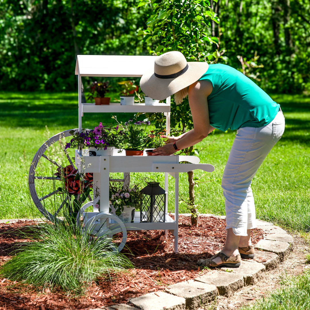 Sunnydaze Country Market Flower Stand Raised Garden Bed - White Image 8