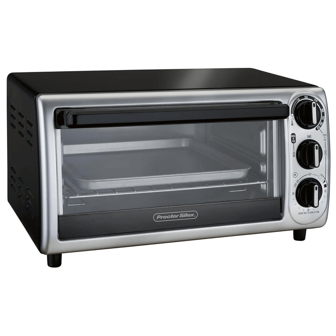 Proctor Silex 4-Slice 3-Knob Countertop Toaster Oven Broiler with Bake Pan Image 1