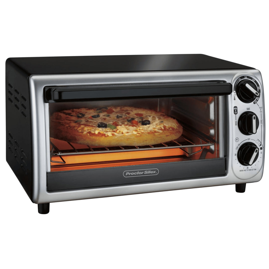 Proctor Silex 4-Slice 3-Knob Countertop Toaster Oven Broiler with Bake Pan Image 3