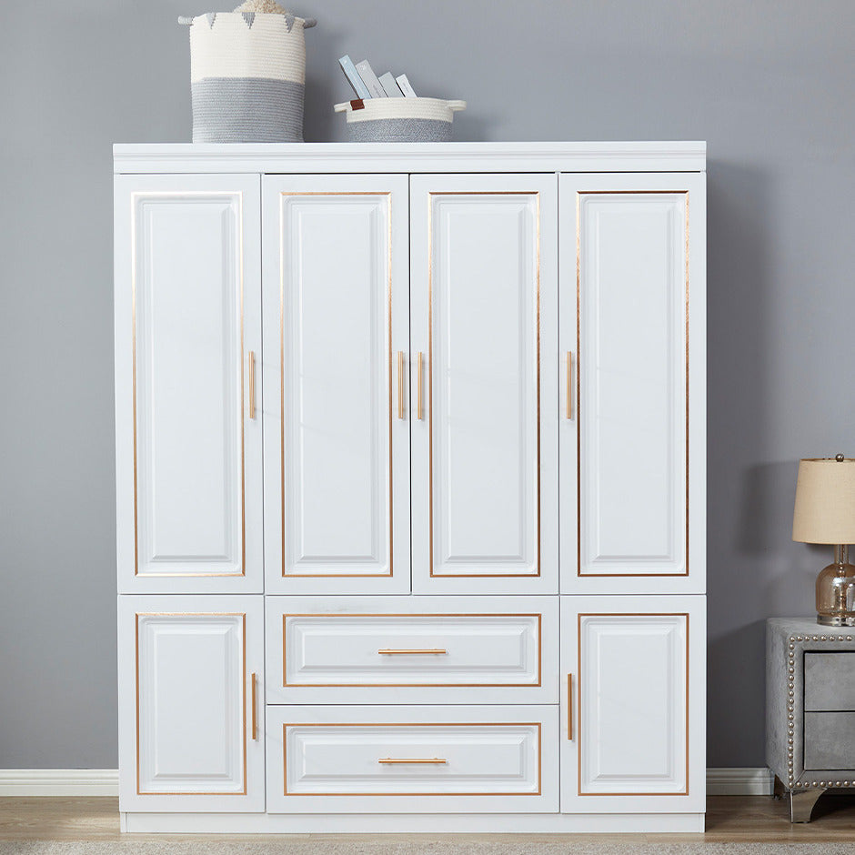 LivelyLodge 74" White Wooden Wardrobe Closet 4 Doors 2 Drawers Freestanding Image 4