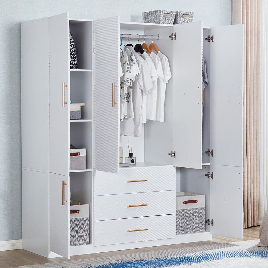 LivelyLodge 74.2" White Wardrobe Closet Armoire with 4 Doors 3 Drawers Storage Image 2