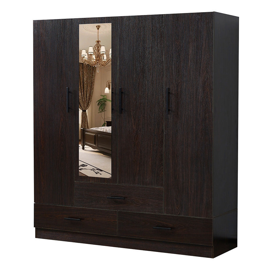 LivelyLodge Wooden Wardrobe Closet 71" High 4 Doors with Drawers and Mirror Image 2