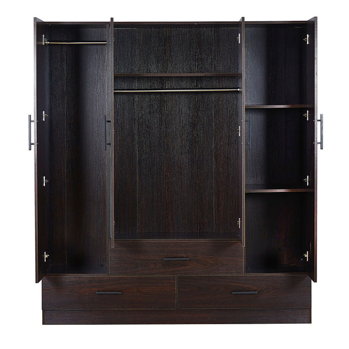 LivelyLodge Wooden Wardrobe Closet 71" High 4 Doors with Drawers and Mirror Image 6