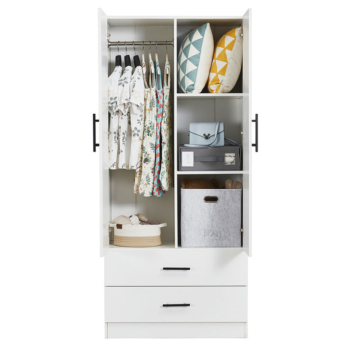 Livelylodge White Armoire Wardrobe Closet, Wardrobe Closet with 2 Drawers and 2 Doors, Wardrobe Cabinet with Mirror and Image 3