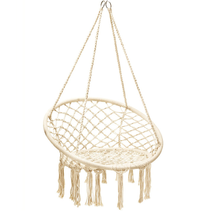 Hammock Chair Hanging Cotton Rope Macrame Swing Chair Indoor Outdoor Image 3