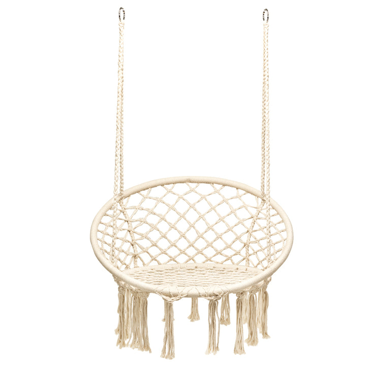 Hammock Chair Hanging Cotton Rope Macrame Swing Chair Indoor Outdoor Image 5