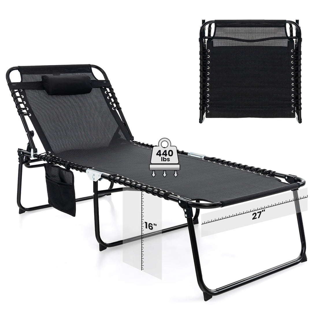 Oversize Folding Chaise Lounge Portable Sun Lounger w/ Adjustable Backrest Detachable Pillow Image 1