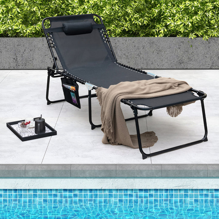 Oversize Folding Chaise Lounge Portable Sun Lounger w/ Adjustable Backrest Detachable Pillow Image 2