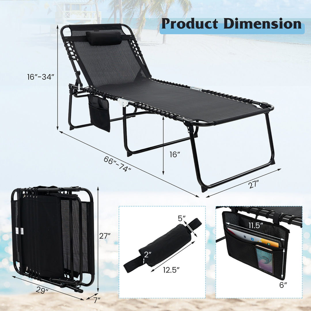 Oversize Folding Chaise Lounge Portable Sun Lounger w/ Adjustable Backrest Detachable Pillow Image 3