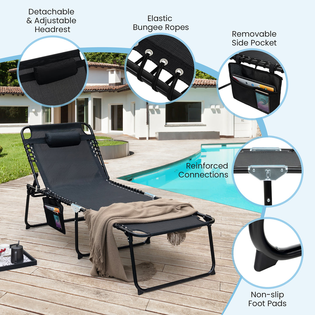 Oversize Folding Chaise Lounge Portable Sun Lounger w/ Adjustable Backrest Detachable Pillow Image 5