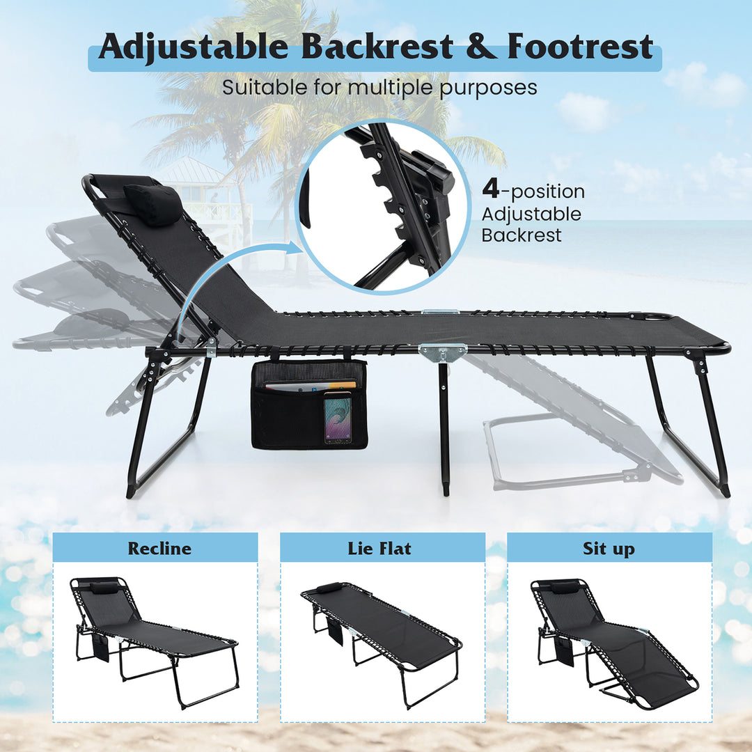 Oversize Folding Chaise Lounge Portable Sun Lounger w/ Adjustable Backrest Detachable Pillow Image 9