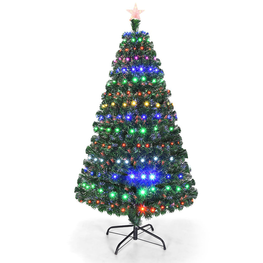 Costway 5/6/7Pre-Lit Fiber Optic Christmas Tree Multicolor Lights Image 1