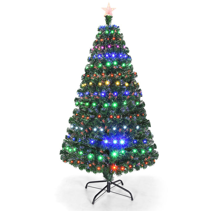 Costway 5/6/7Pre-Lit Fiber Optic Christmas Tree Multicolor Lights Image 1