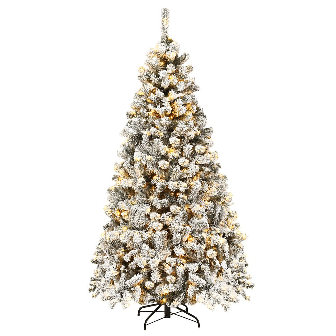 Costway 6ft/7.5ft/9ft Pre-Lit Premium Snow Flocked Hinged Artificial Christmas Tree with 250 Lights/450 Light/550 Lights Image 1