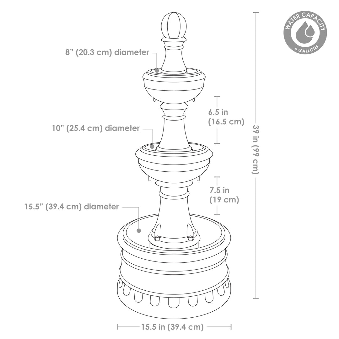 Sunnydaze Cyprus 3-Tier Polyresin Outdoor Fountain - Eggshell Image 3