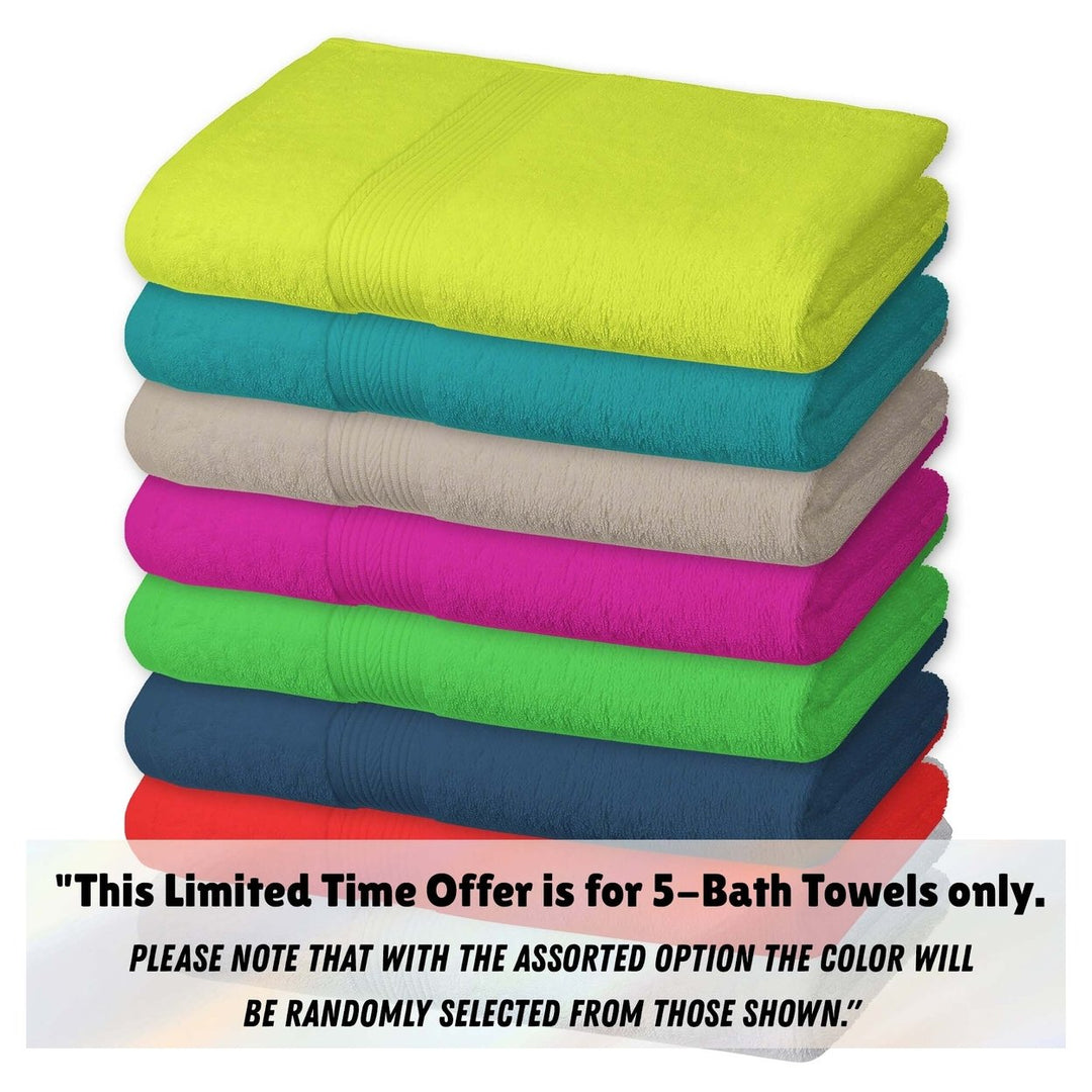 5-Piece 100% Cotton Bath Towels 54x27 Highly Absorbent Soft Large Towels Image 2