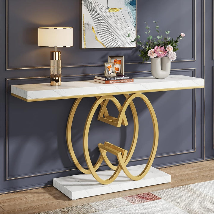 Tribesigns 55 Inch Faux Marble Gold Console Table Geometric Metal Base Entryway Image 1