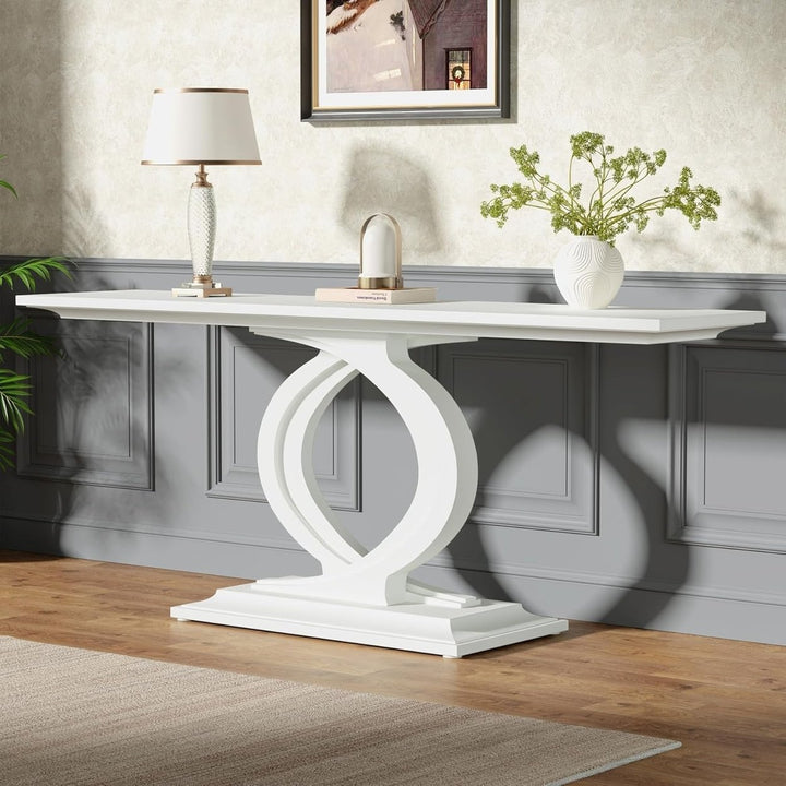 Tribesigns 59 Inch White Farmhouse Console Table Double Arc Base Sofa Table Image 1