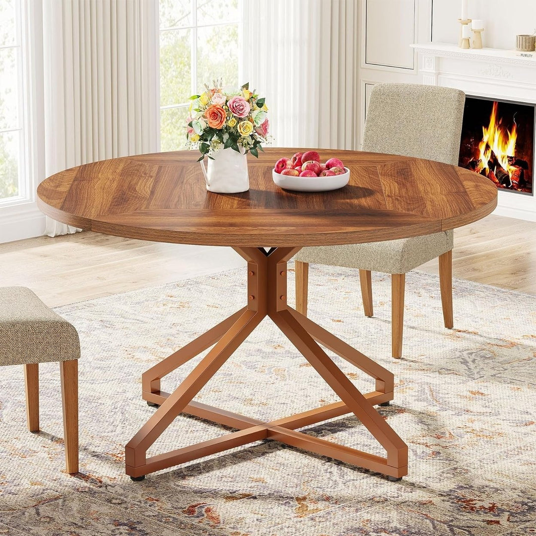 Tribesigns Round Dining Table for 4-6 People, 47-Inch Circle Kitchen Table Dining Room Table with Metal Pedestal Base Image 2