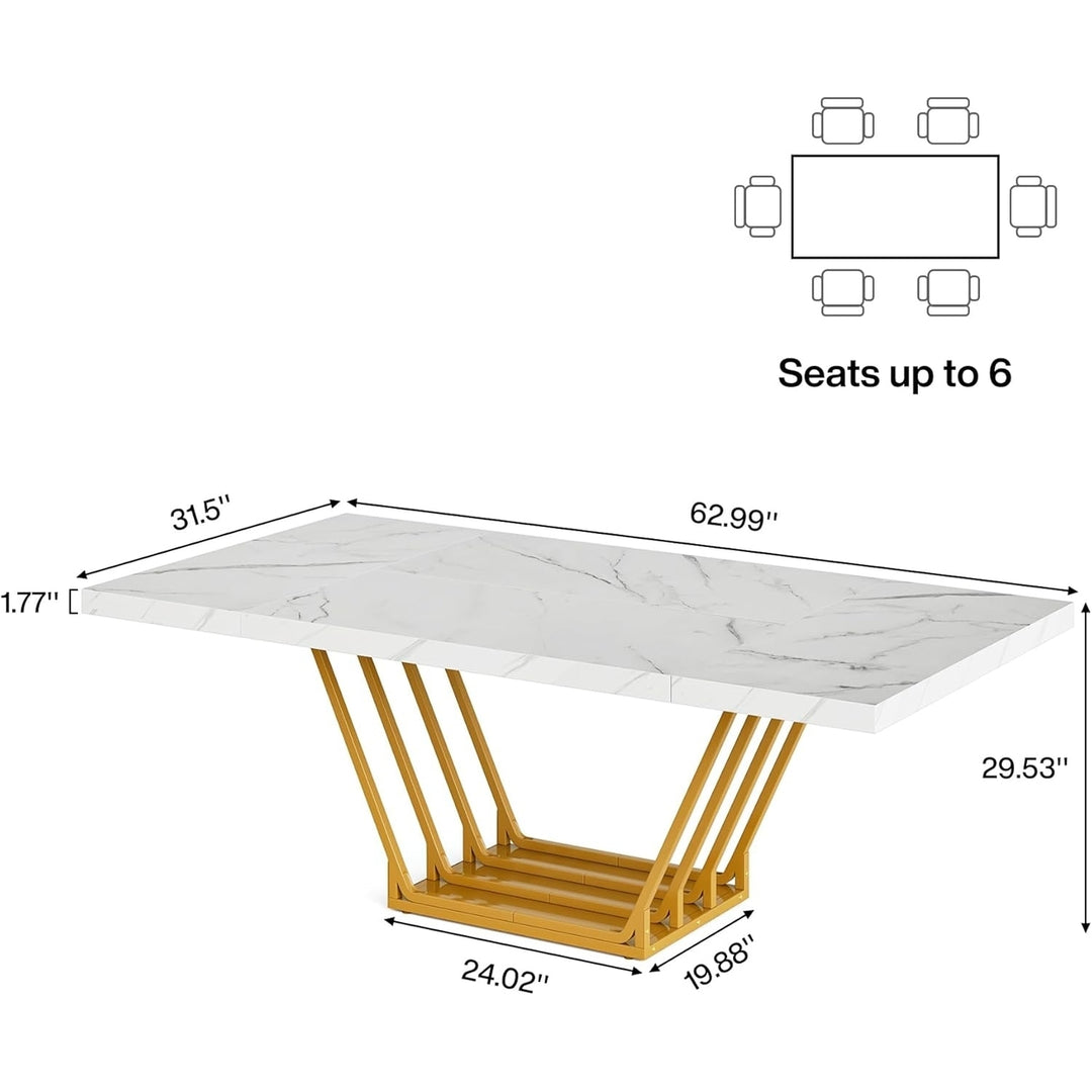 Tribesigns 63-Inch Modern Computer Desk Gold Frame Large Office Desk Marble Top Image 6