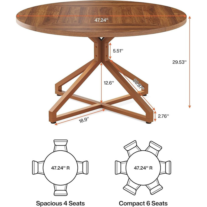 Tribesigns Round Dining Table for 4-6 People, 47-Inch Circle Kitchen Table Dining Room Table with Metal Pedestal Base Image 6