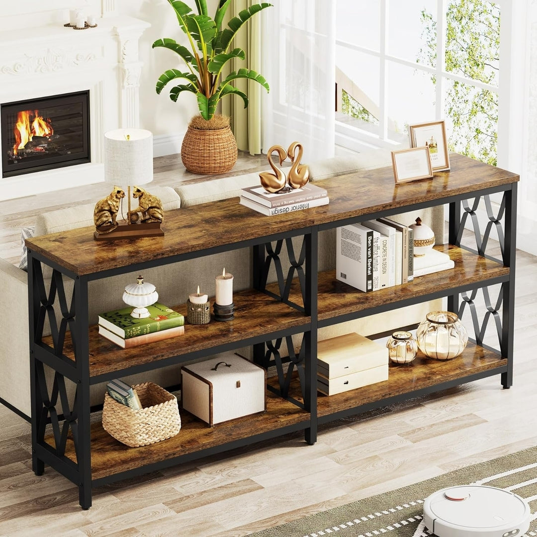 Tribesigns Console Table with Storage Shelves, 70.9" Industrial 3-Tier Sofa Table for Living Room,Hallway, Front Door, Image 1