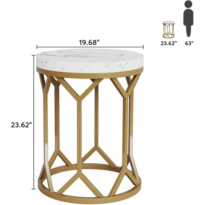 Tribesigns Modern Round End Table,Faux Marble Side Table, Small Coffee Accent Table,Nightstand Bedside Table for Living Image 6